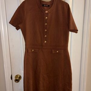 Elegant Brown Mini Dress with Gold Accents